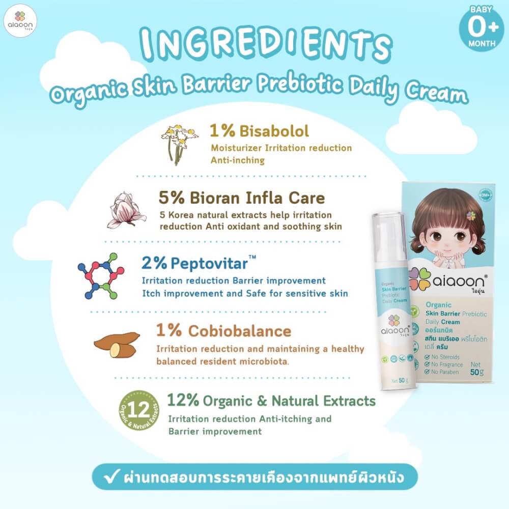 สกินแบริเออพรีไบโอติก ออร์แกนิค AIAOON 50 กรัม